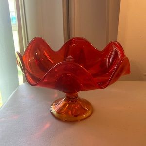 Mid Century Viking Glass Swung Compote Pedestal Bowl in Amberina